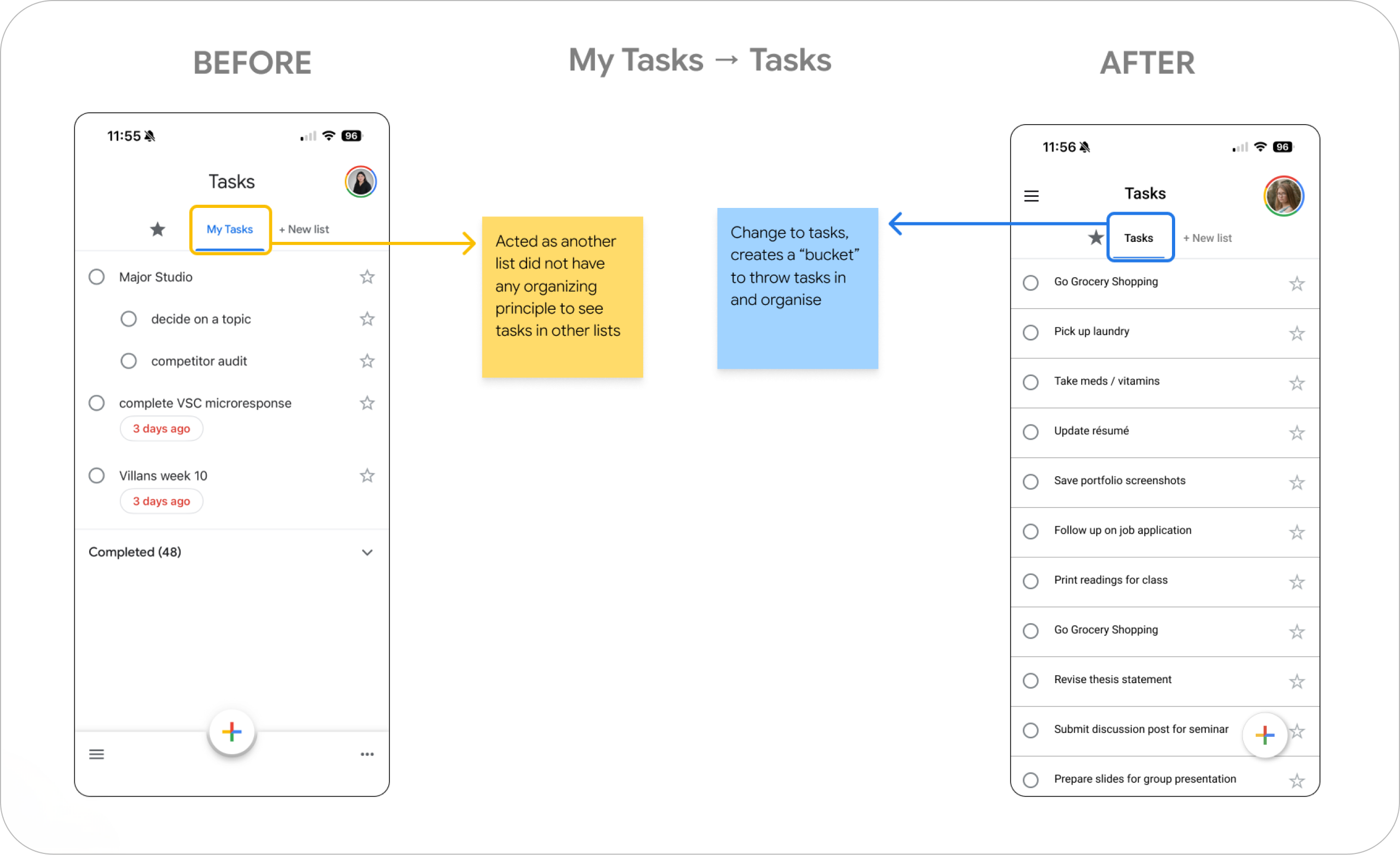 My Tasks becomes Tasks — before and after