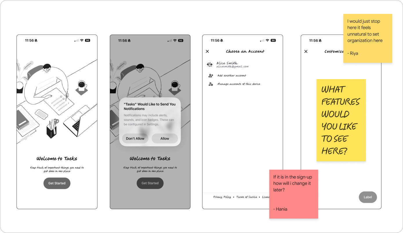 The onboarding-first direction, with tester feedback that it felt unnatural
