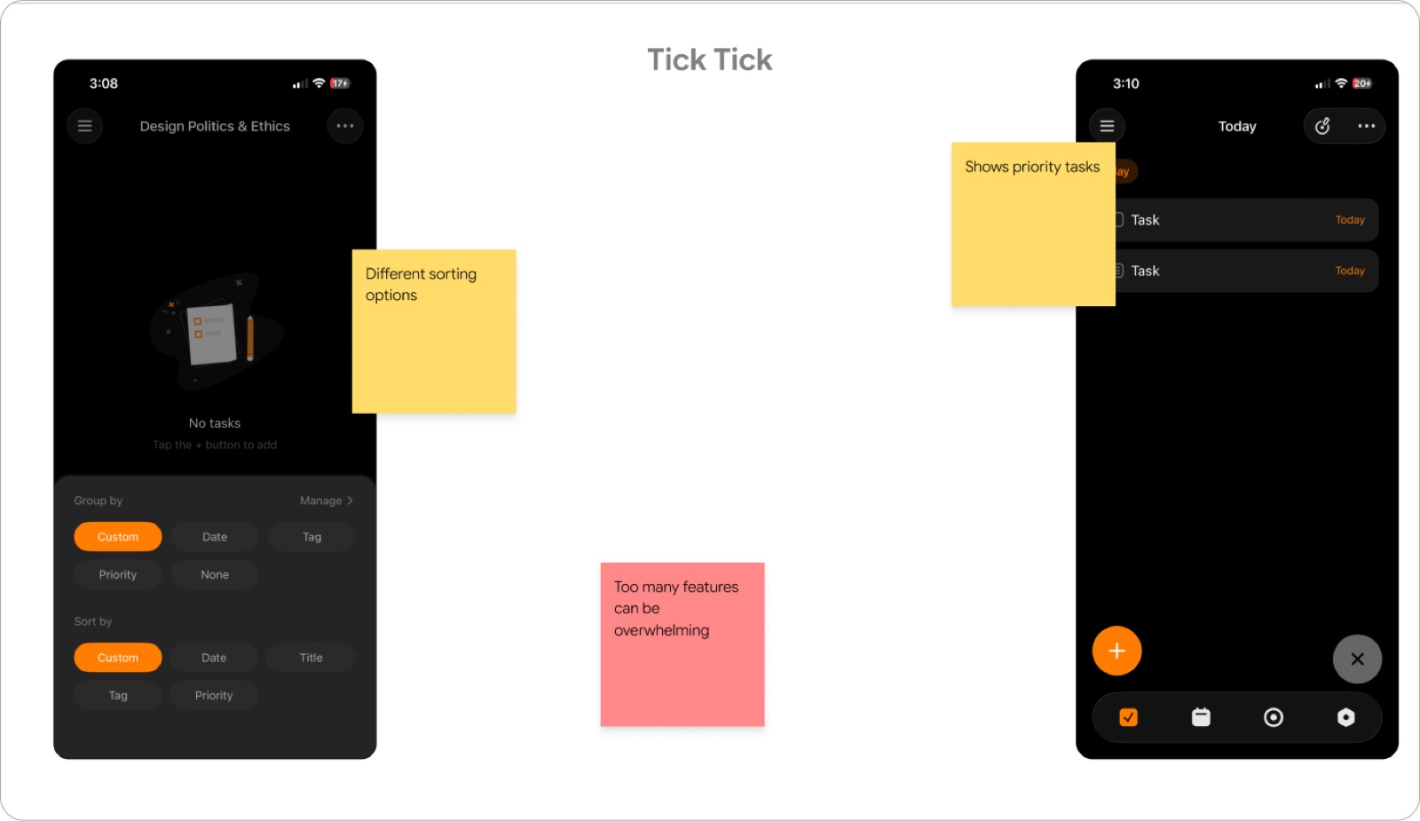 Competitor audit: TickTick grouping and sorting options