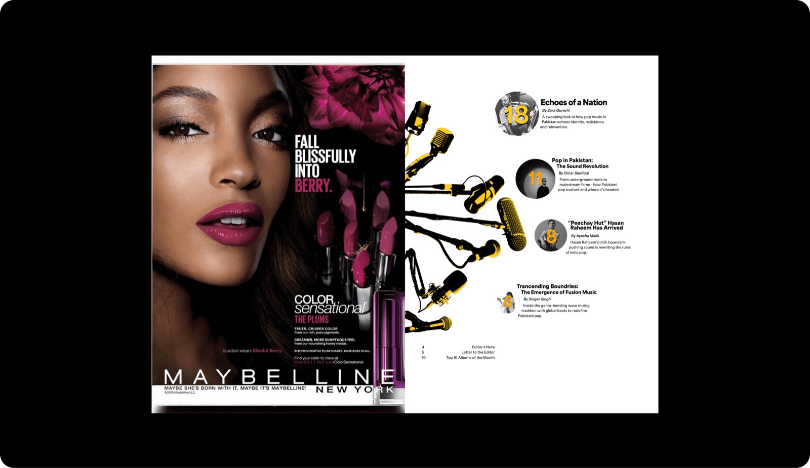 Opening spread: a full-page advertisement facing the “Fall Blissfully Into Berry” editorial